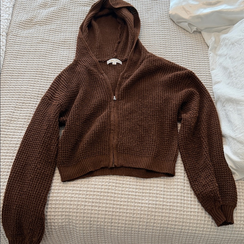 Sugar Moon Brown Hooded Women's Zip Up Sweater